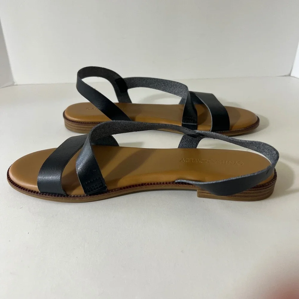 Cynthia Rowley Black Strappy Slingback‎ Flat Sandals Womens Size 9 Low Heel